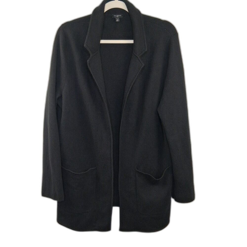 100% Merino Wool Cardigan Open Drape Pockets Size 1X Layering Piece Old Money